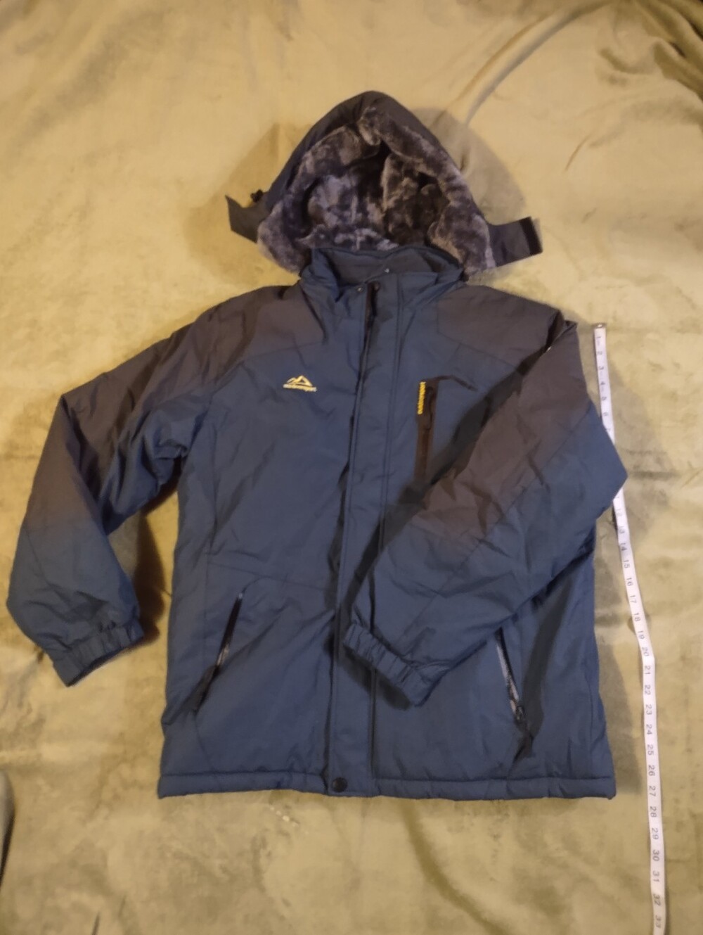 Outdoor Sport Men's Navy Teal Hooded Jacket Winter Hiking Jacket Coat L